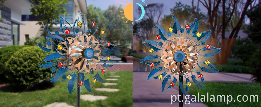 Spinner solar colorido de metal externo para lâmpada de decoração de jardim